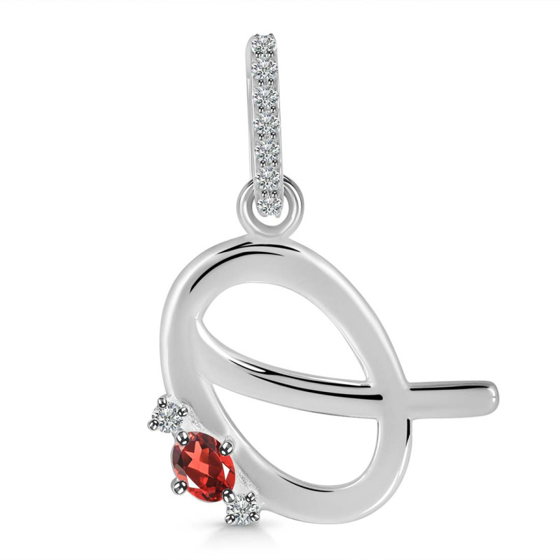Garnet & White Topaz Alphabet Q Pendant GAR-RDA-43.