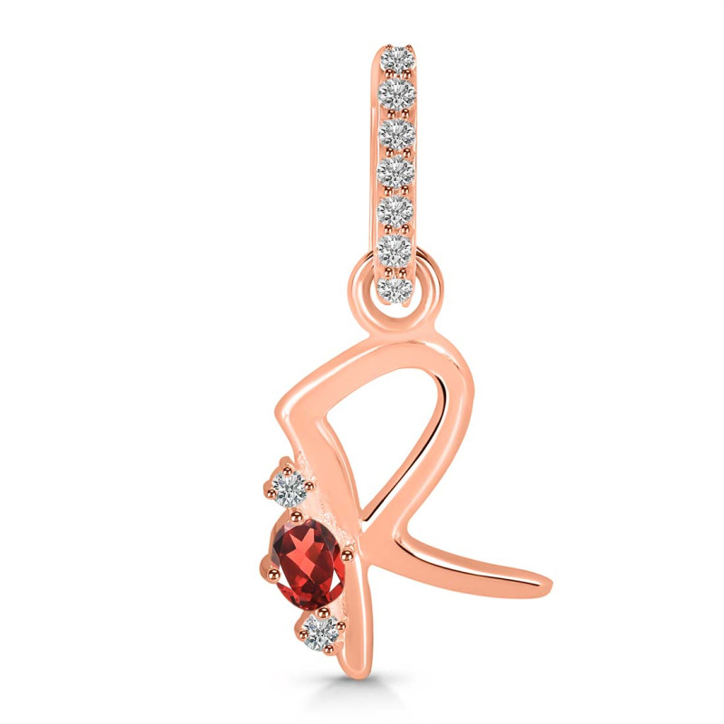 Garnet & White Topaz Alphabet R Pendant GAR-RDA-44.