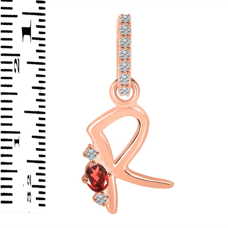 Garnet & White Topaz Alphabet R Pendant GAR-RDA-44.