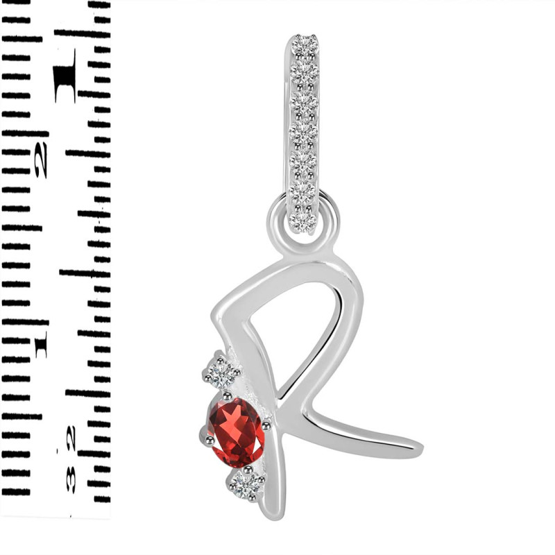 Garnet & White Topaz Alphabet R Pendant GAR-RDA-44.