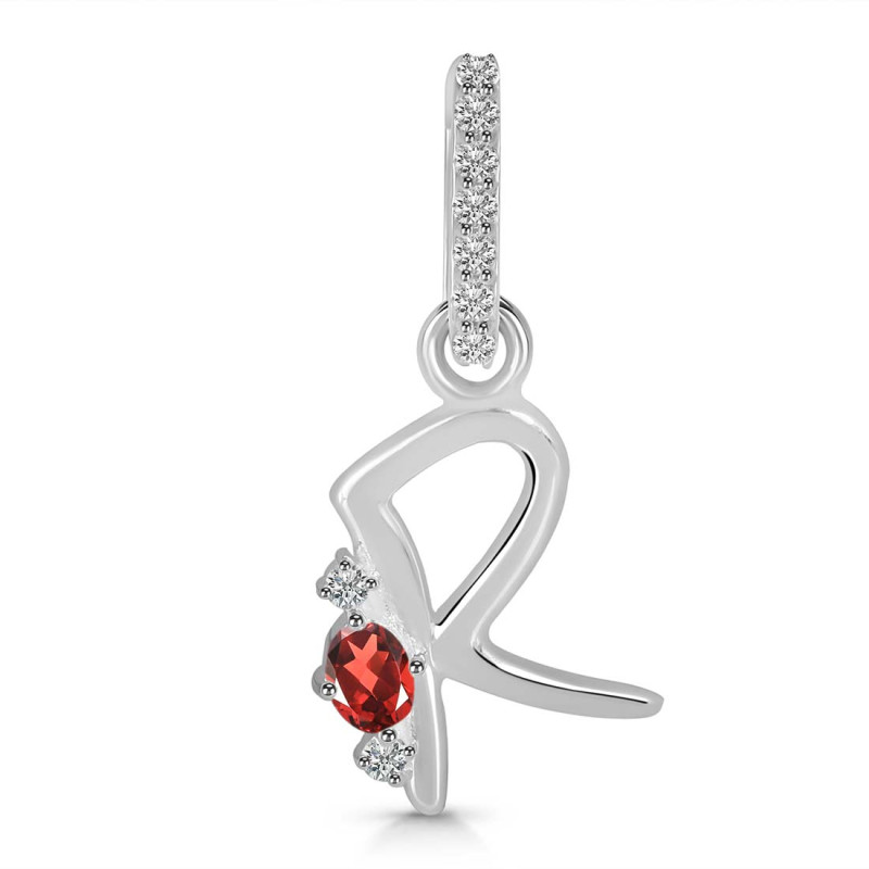 Garnet & White Topaz Alphabet R Pendant GAR-RDA-44.