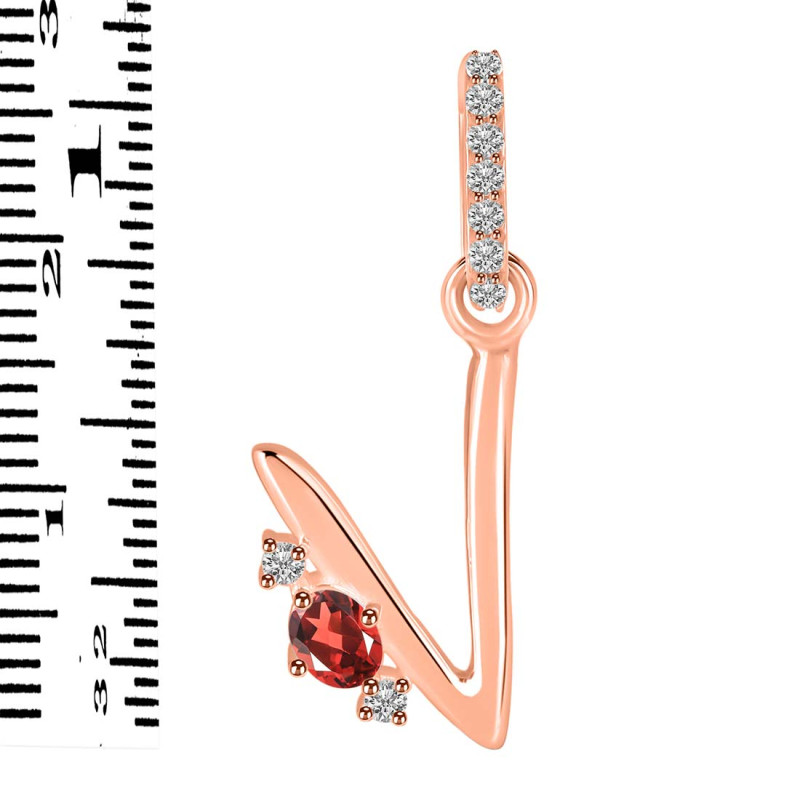 Garnet & White Topaz Alphabet V Pendant GAR-RDA-48.