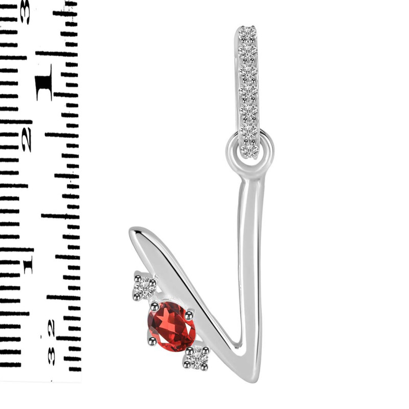 Garnet & White Topaz Alphabet V Pendant GAR-RDA-48.