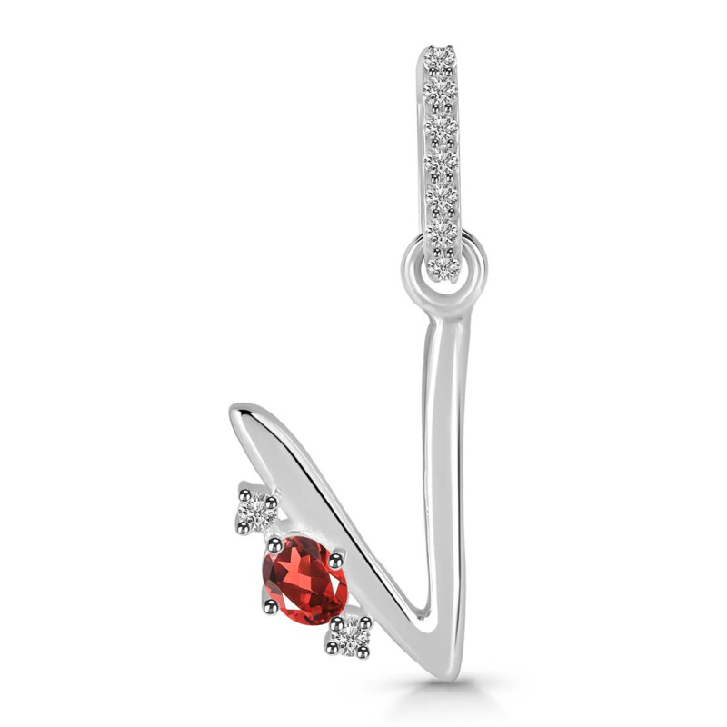 Garnet & White Topaz Alphabet V Pendant GAR-RDA-48.