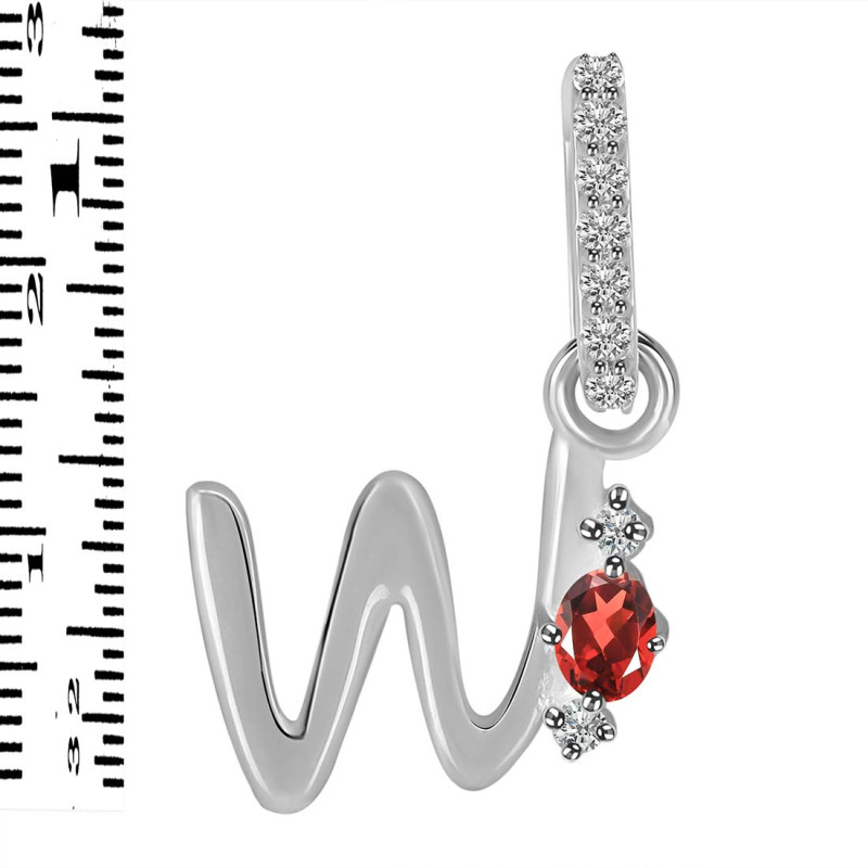 Garnet & White Topaz Alphabet W Pendant GAR-RDA-49.