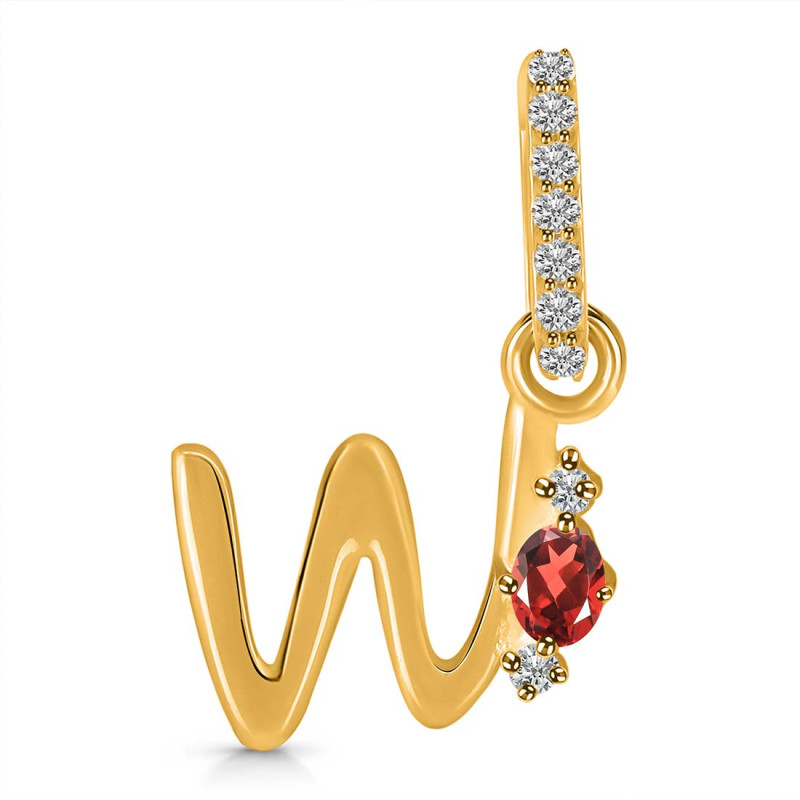 Garnet & White Topaz Alphabet W Pendant GAR-RDA-49.