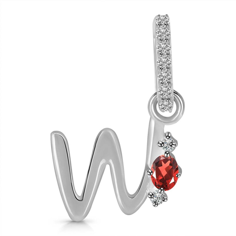 Garnet & White Topaz Alphabet W Pendant GAR-RDA-49.