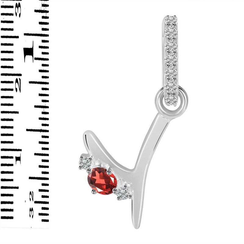 Garnet & White Topaz Alphabet Y Pendant GAR-RDA-51.