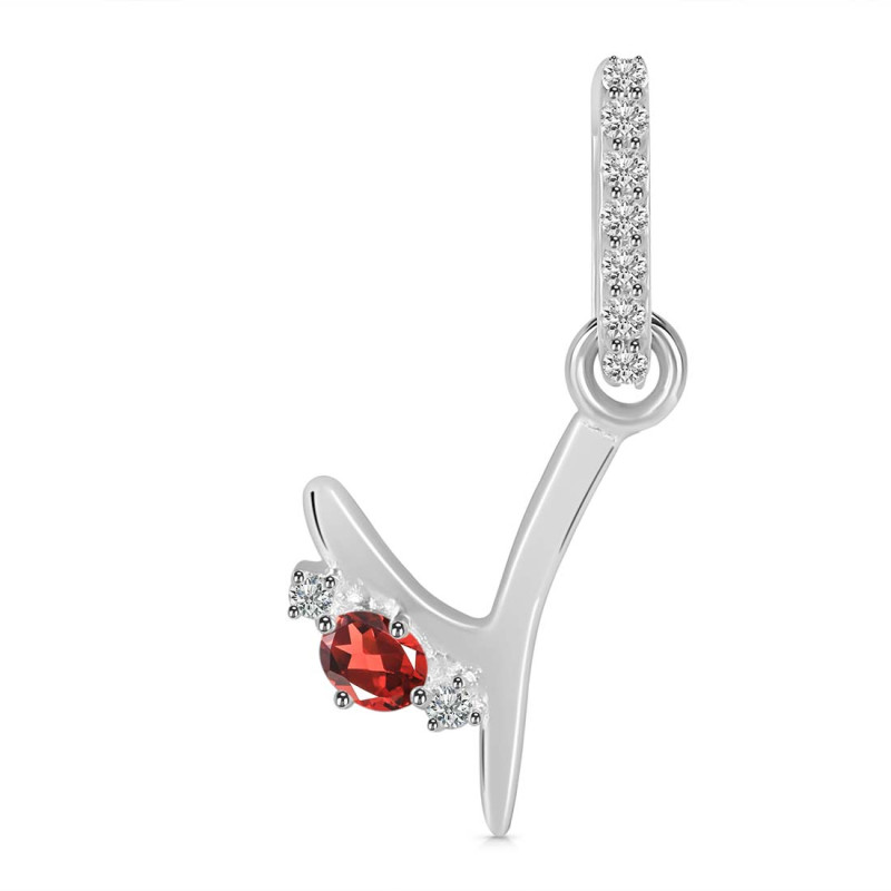 Garnet & White Topaz Alphabet Y Pendant GAR-RDA-51.