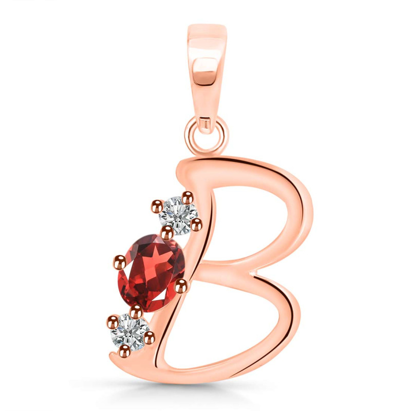 Garnet & White Topaz Alphabet B Pendant GAR-RDA-54.