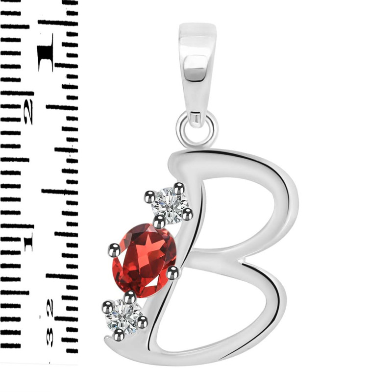 Garnet & White Topaz Alphabet B Pendant GAR-RDA-54.