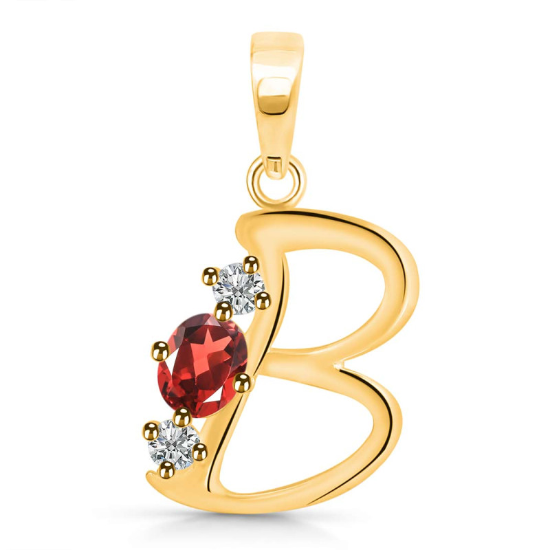 Garnet & White Topaz Alphabet B Pendant GAR-RDA-54.