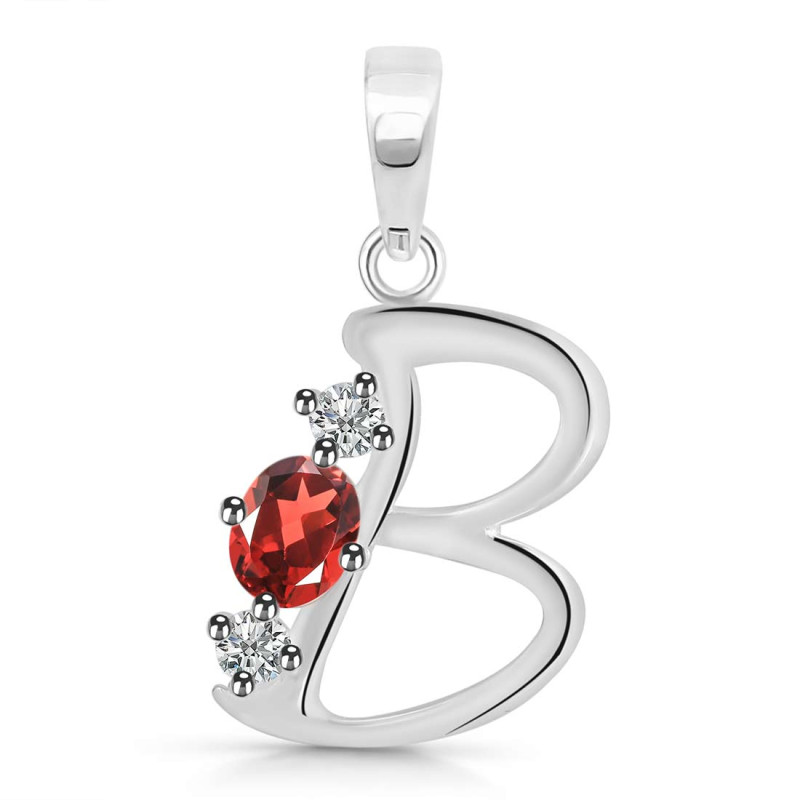 Garnet & White Topaz Alphabet B Pendant GAR-RDA-54.