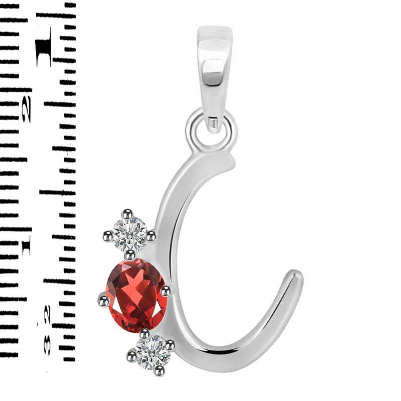 Garnet & White Topaz Alphabet C Pendant GAR-RDA-55.