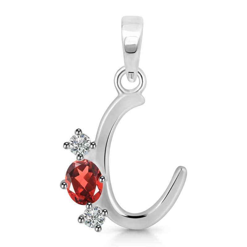 Garnet & White Topaz Alphabet C Pendant GAR-RDA-55.