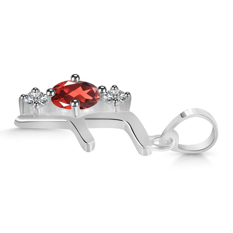 Garnet & White Topaz Alphabet F Pendant