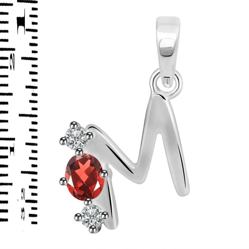 Garnet & White Topaz Alphabet M Pendant GAR-RDA-65.