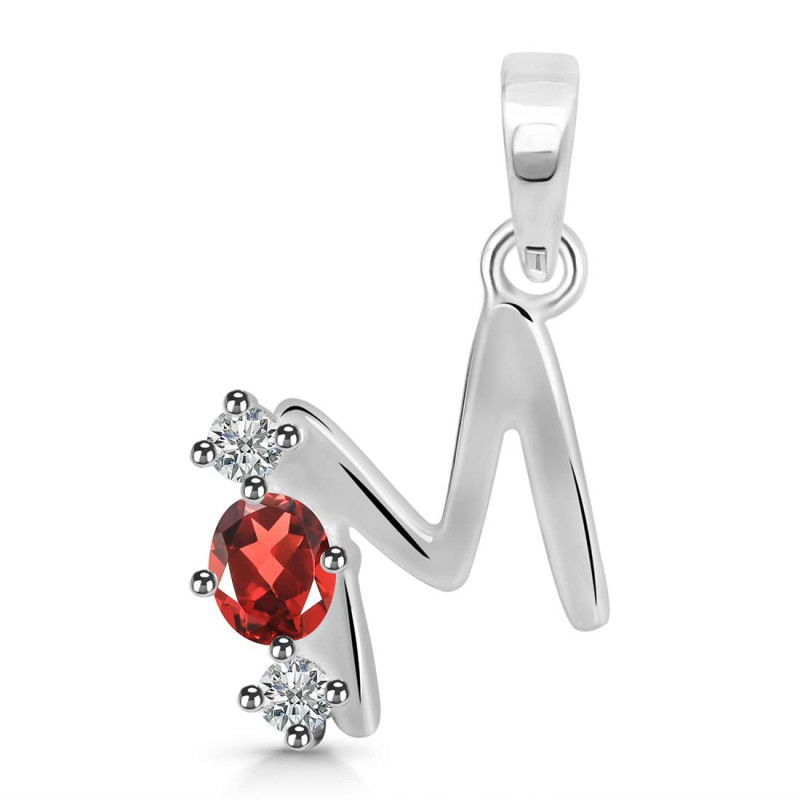 Garnet & White Topaz Alphabet M Pendant GAR-RDA-65.