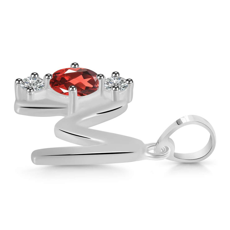 Garnet & White Topaz Alphabet M Pendant