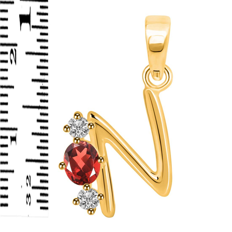 Garnet & White Topaz Alphabet N Pendant GAR-RDA-66.