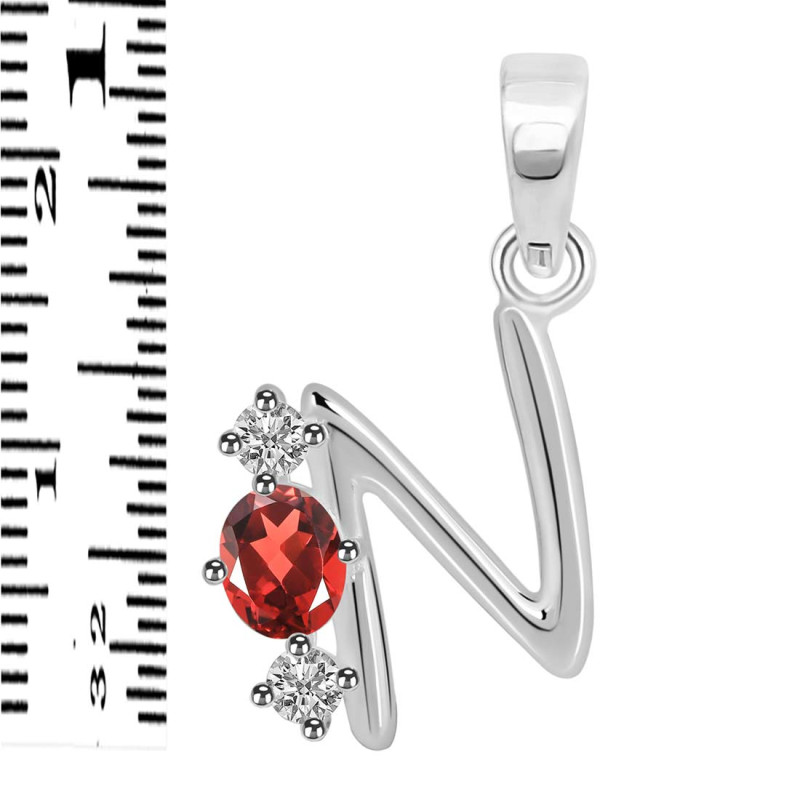Garnet & White Topaz Alphabet N Pendant GAR-RDA-66.