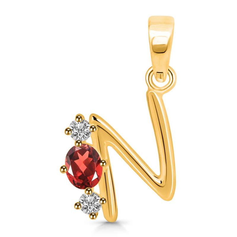 Garnet & White Topaz Alphabet N Pendant GAR-RDA-66.