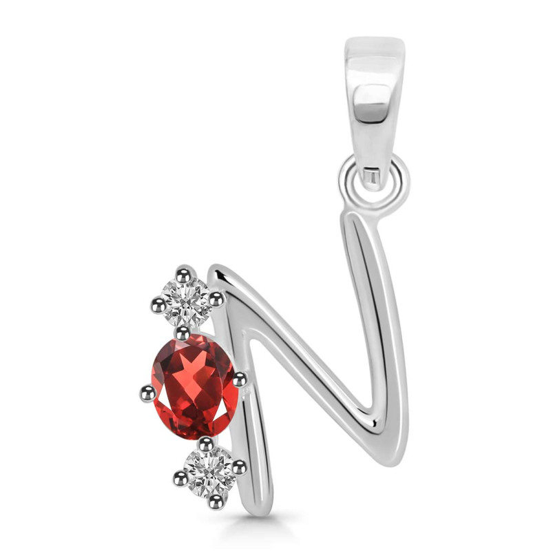 Garnet & White Topaz Alphabet N Pendant GAR-RDA-66.