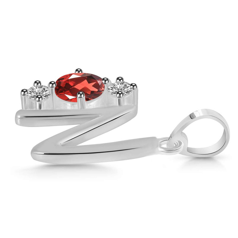 Garnet & White Topaz Alphabet N Pendant