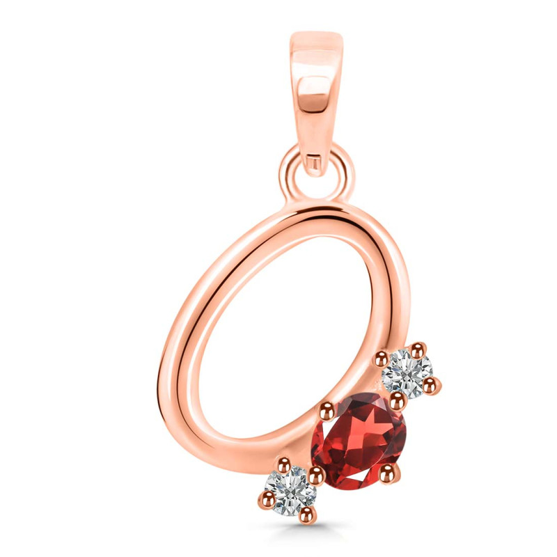 Garnet & White Topaz Alphabet O Pendant GAR-RDA-67.