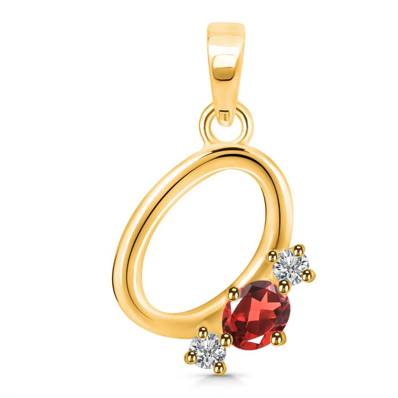 Garnet & White Topaz Alphabet O Pendant GAR-RDA-67.