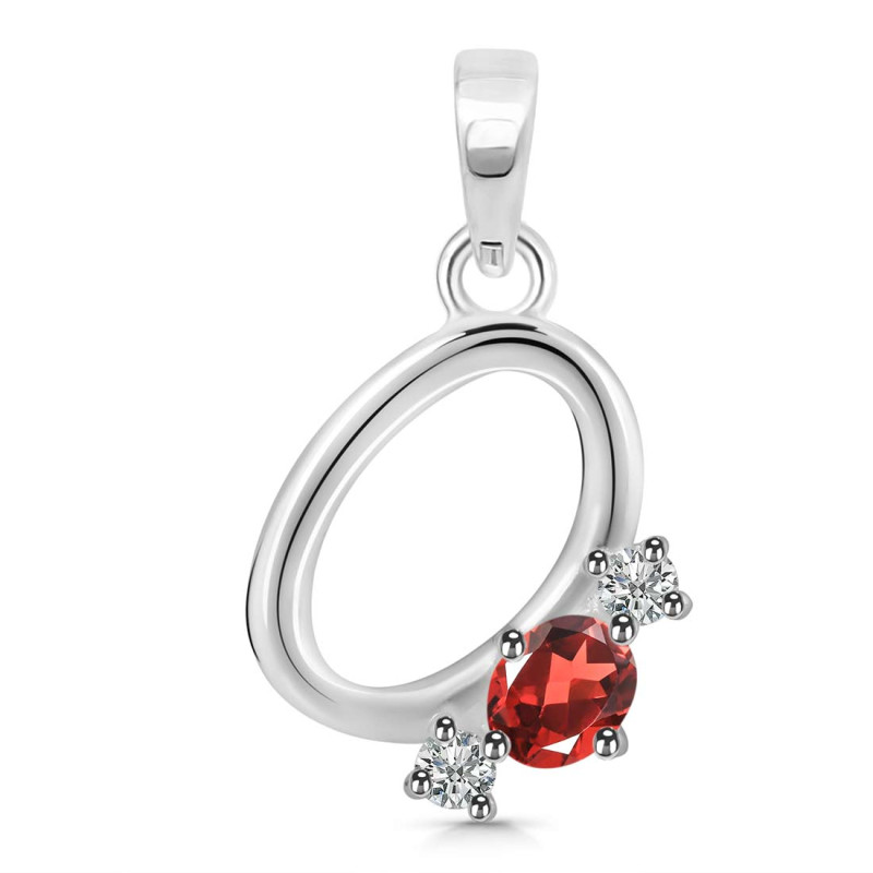 Garnet & White Topaz Alphabet O Pendant GAR-RDA-67.