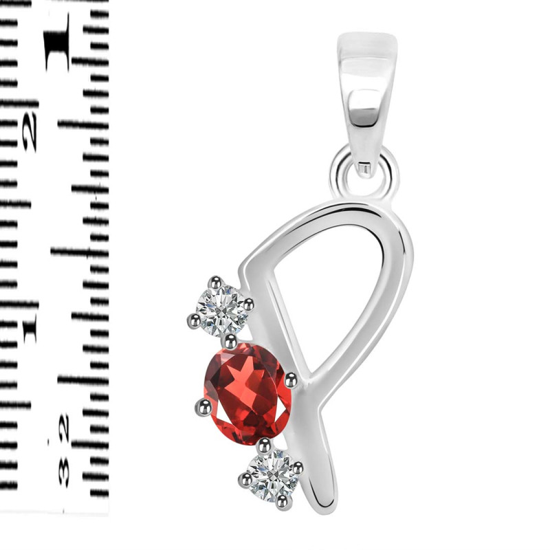 Garnet & White Topaz Alphabet P Pendant GAR-RDA-68.