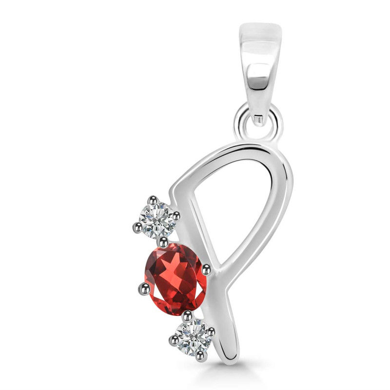 Garnet & White Topaz Alphabet P Pendant GAR-RDA-68.