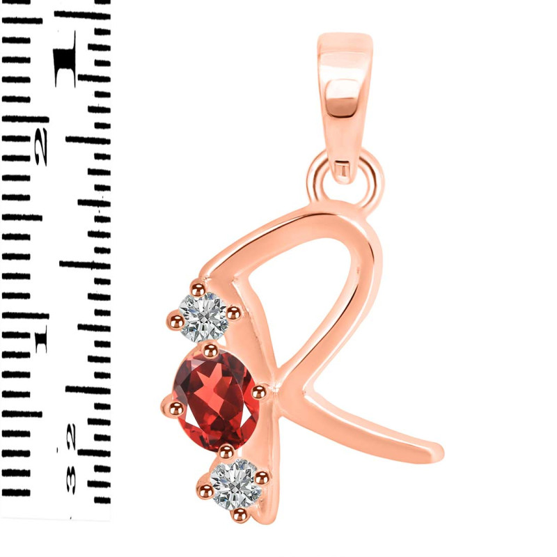 Garnet & White Topaz Alphabet R Pendant GAR-RDA-70.