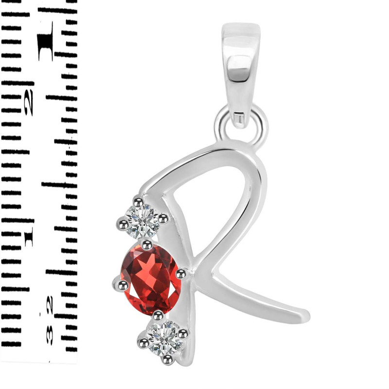 Garnet & White Topaz Alphabet R Pendant GAR-RDA-70.