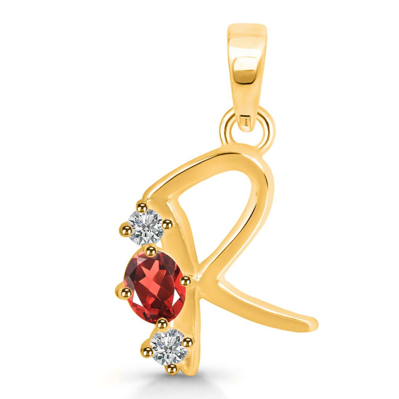Garnet & White Topaz Alphabet R Pendant GAR-RDA-70.