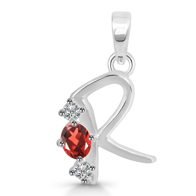 Garnet & White Topaz Alphabet R Pendant GAR-RDA-70.