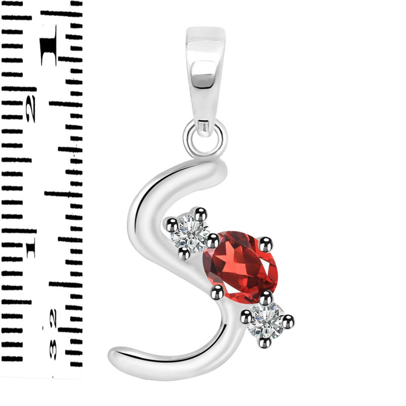 Garnet & White Topaz Alphabet S Pendant GAR-RDA-71.