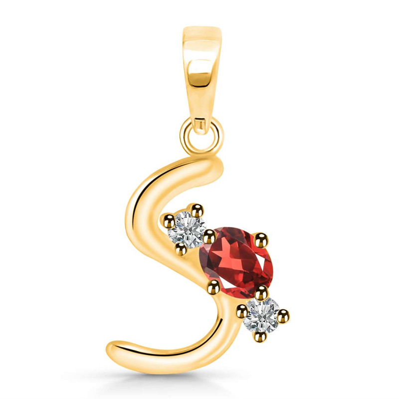 Garnet & White Topaz Alphabet S Pendant GAR-RDA-71.