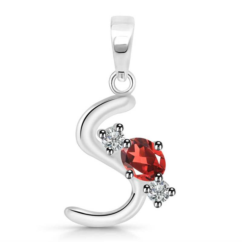 Garnet & White Topaz Alphabet S Pendant GAR-RDA-71.