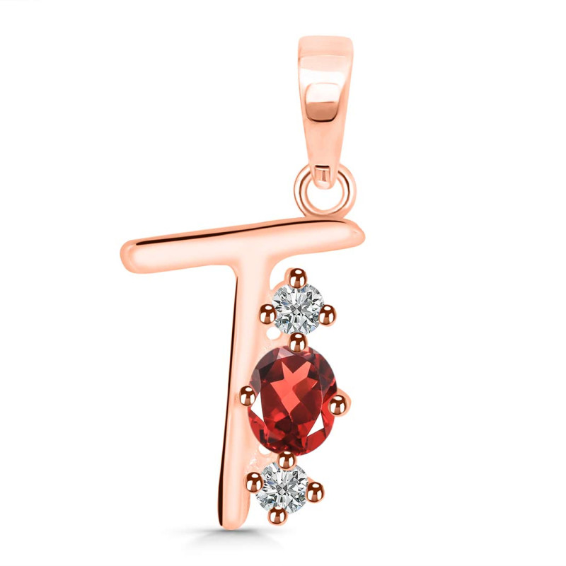 Garnet & White Topaz Alphabet T Pendant GAR-RDA-72.