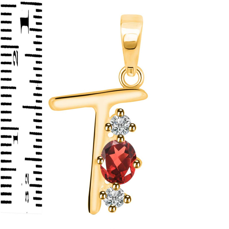 Garnet & White Topaz Alphabet T Pendant GAR-RDA-72.