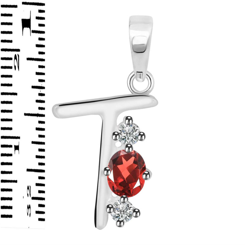 Garnet & White Topaz Alphabet T Pendant GAR-RDA-72.
