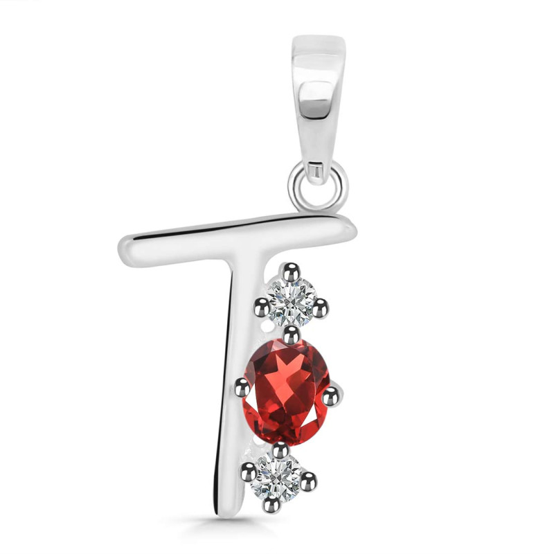 Garnet & White Topaz Alphabet T Pendant GAR-RDA-72.
