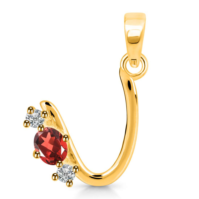Garnet & White Topaz Alphabet U Pendant GAR-RDA-73.