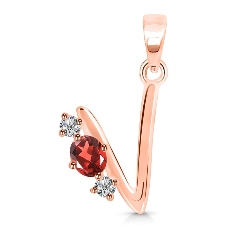 Garnet & White Topaz Alphabet V Pendant GAR-RDA-74.