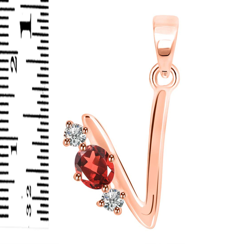 Garnet & White Topaz Alphabet V Pendant GAR-RDA-74.