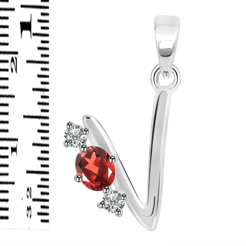 Garnet & White Topaz Alphabet V Pendant GAR-RDA-74.