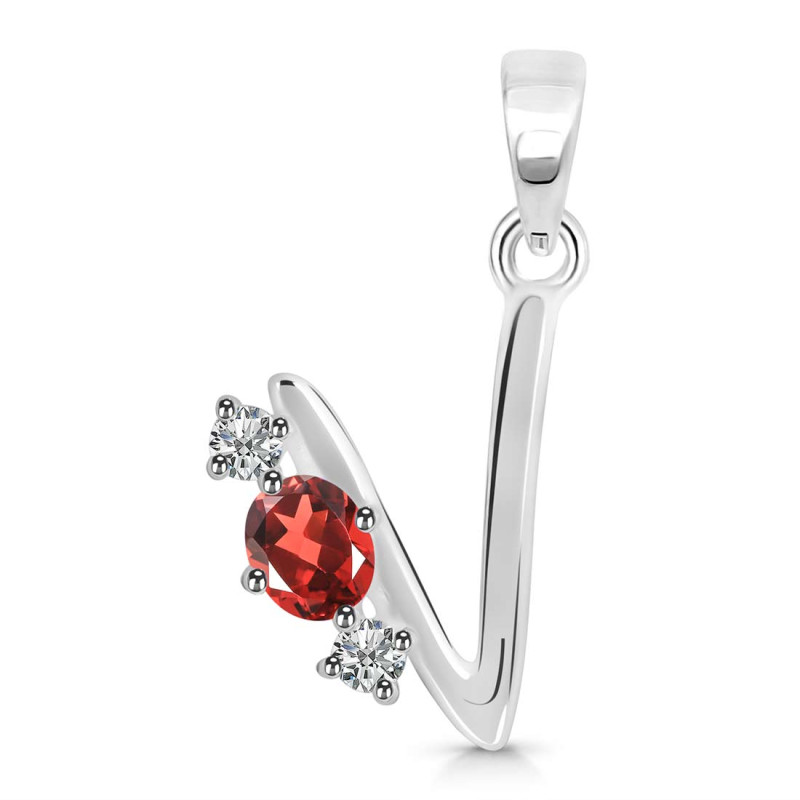 Garnet & White Topaz Alphabet V Pendant GAR-RDA-74.