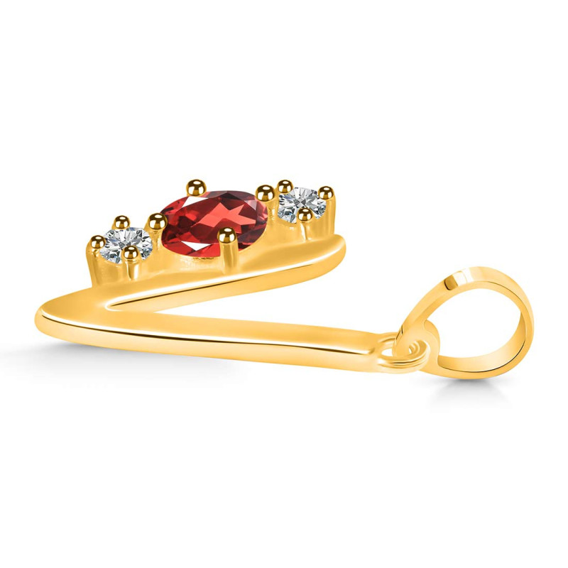 Garnet & White Topaz Alphabet V Pendant GAR-RDA-74.